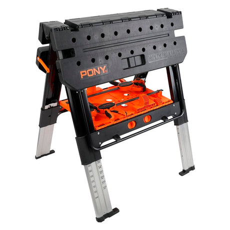 Pony 60P Worktable, 31 in OAW, 35 in OAH, 500, 1000 lb, Plastic Surface, Aluminum Frame, Black/Orange