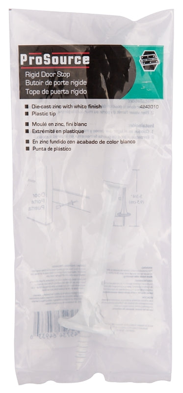 ProSource H20-Z028-PS Heavy-Duty Rigid Door Stop, 3-1/8 in Dia Base, 3-1/8 in Projection, Die-Cast Zinc & Plastic, White