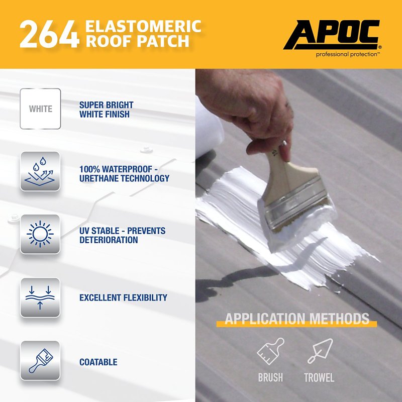 APOC AP-264 Series AP-2641 Elastomeric Roof Patch, White, Liquid, 1 gal, Pail, Pack of 4