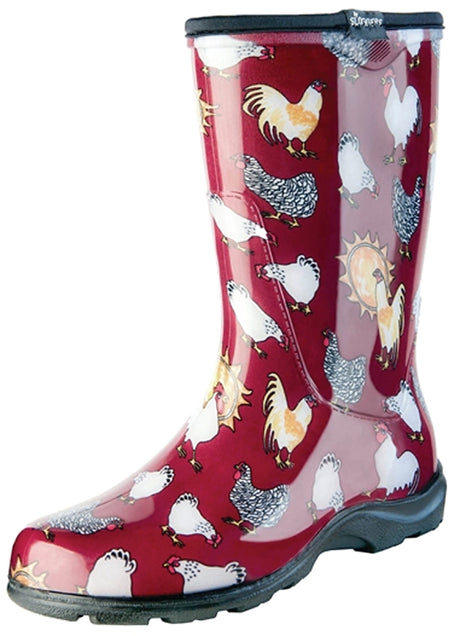 Sloggers 5016CBR-06 Rain and Garden Boots, 6, Chicken, Barn Red, Plastic Resin Upper