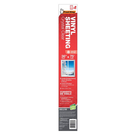 Frost King V3625/8 Sheet, 36 in W, 8 mil Thick, 25 ft L, Vinyl, Crystal Clear