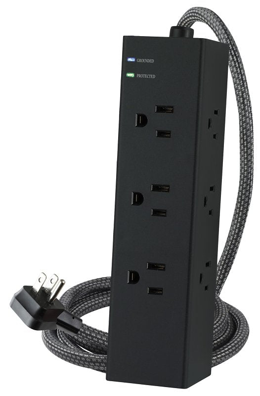 Powerzone ORPBSUC404 Surge Strip, 6 ft L Cable, Black