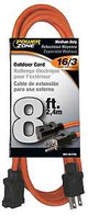 PowerZone OR501608 Extension Cord, 16 AWG Cable, 5-15P Grounded Plug, 5-15R Grounded Receptacle, 8 ft L, 125 V