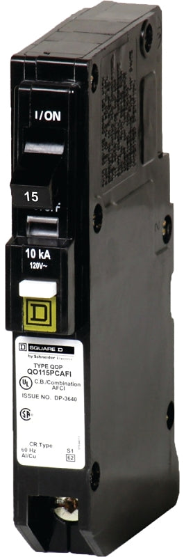 Square D QO115PCAFIC Circuit Breaker, CAFCI, Mini, 15 A, 1-Pole, Plug, 120 V