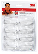 3M 90834-00000B Safety Glasses, Clear Lens, Clear Frame, Anti-Scratch Lens, Polycarbonate Lens, Wraparound Frame