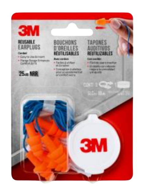 3M 90716H3-DC Reusable Ear Plugs, 25 dB NRR, Flange, One-Size Ear Plug, Foam Ear Plug, Orange Ear Plug