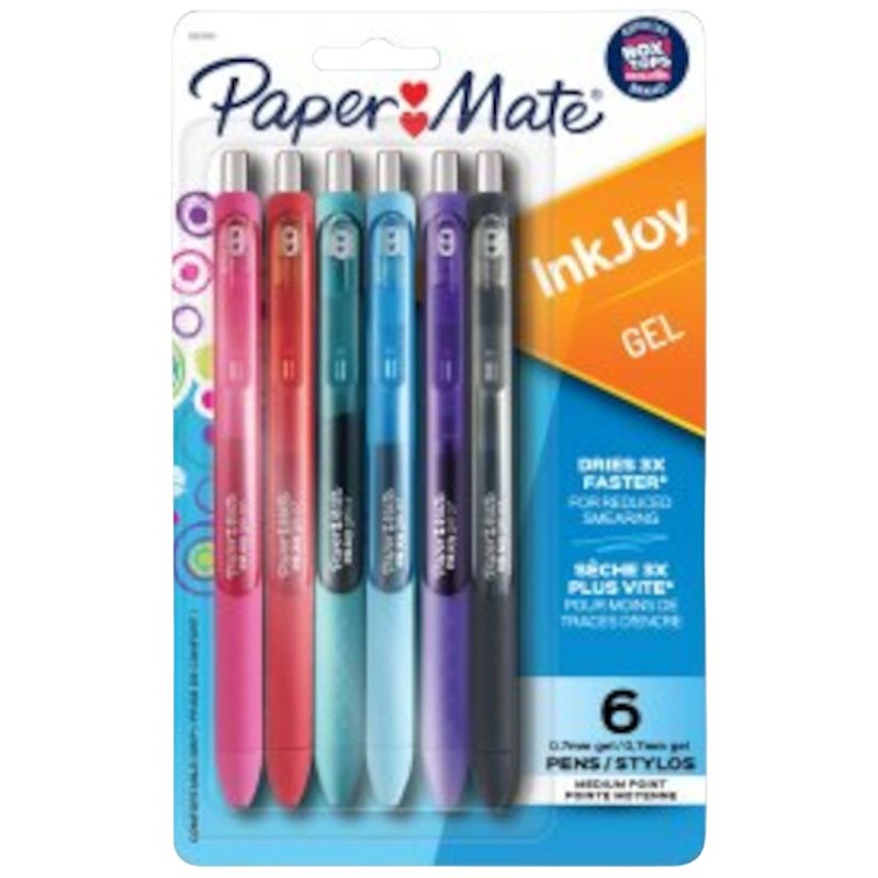 Paper Mate 1959309 Pen, Retractable, 0.7 mm, Ball Point, Assorted Ink, Gel-Based Ink, Rubberized Grip