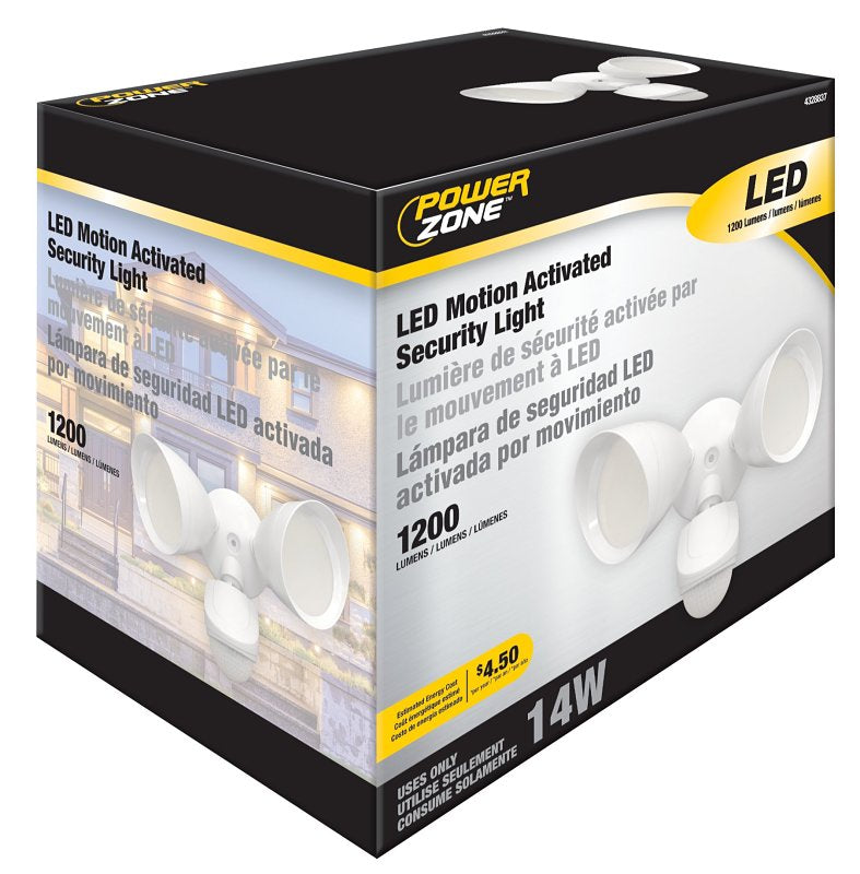 PowerZone CL-SLAM25ACW-2H Motion Activated Security Light, 120 V, 25 W, 2-Lamp, LED Lamp, Daylight Light, 2500 Lumens