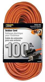 PowerZone OR501635 Extension Cord, 16 AWG Cable, 5-15P Grounded Plug, 5-15R Grounded Receptacle, 100 ft L, 125 V