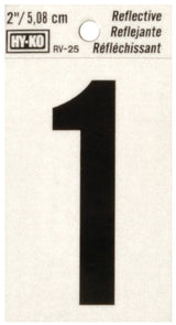 Hy-Ko RV-25 Series RV-25/1 Self-Adhesive Reflective Number, Character: 1, 2 in H Character, Black Character, Vinyl, Pack of 10