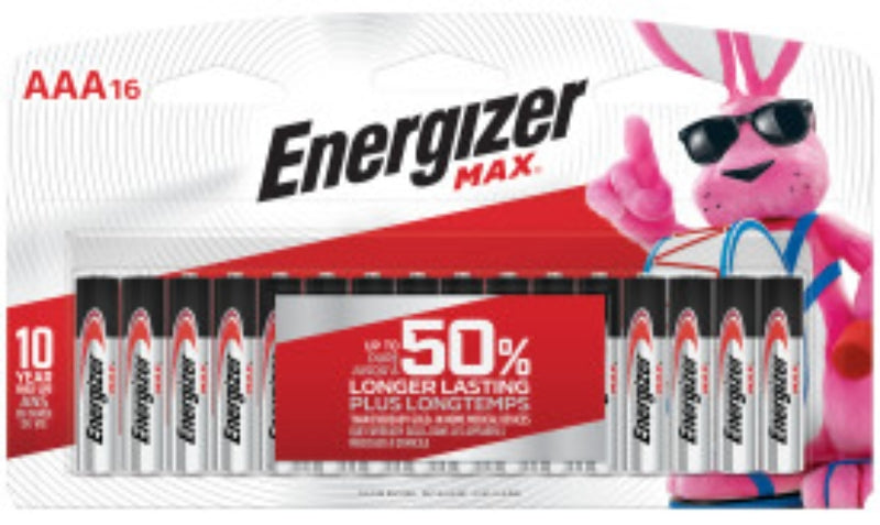 Energizer E92LP-16 Battery, 1.5 V Battery, 1250 mAh, AAA Battery, Alkaline, Manganese Dioxide, Rechargeable: No