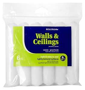 RollerLite 6WV038-6 Mini Roller Cover, White, 3/8 in Thick Nap, 6 in L, Dralon Cover, 6/PK