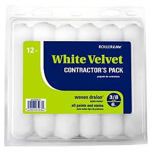 RollerLite 6WV038-12 Mini Roller Cover, White, 3/8 in Thick Nap, 6 in L, Dralon Cover, 12/PK