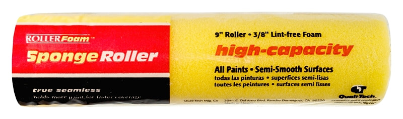 RollerLite High-Capacity 9FM038-M Roller Cover, 3/8 in Thick Nap, 9 in L, Foam Cover, Yellow