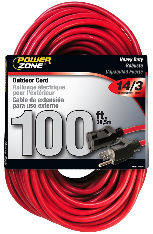 PowerZone OR514735/506735 Extension Cord, 14 AWG Cable, 100 ft L, 125 V, Red