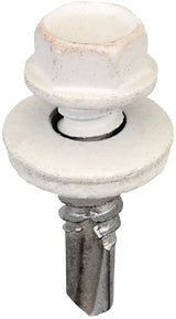 Acorn International SW-MM141W250 Screw, #14 Thread, Hex Drive, Steel, Powder-Coated, White, 250/BAG