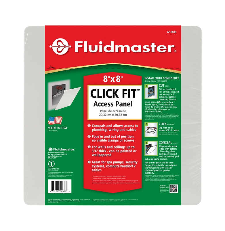 Fluidmaster AP-0808 Access Panel, 8 in L, 1 in W, Plastic, White