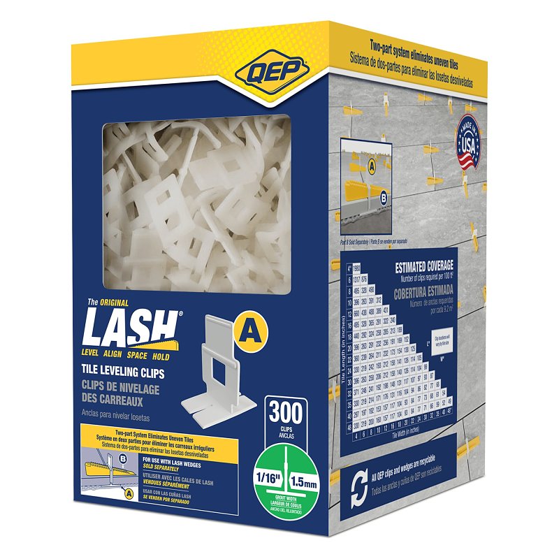 QEP LASH 99731 Series Flat Slotted Clip, 1-1/4 in L, 1/16 in Thick, Nylon, White, 300/BX
