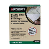 Roberts 50-605-12 Carpet Tape, 15 ft L, 3 in W, Carpet/Vinyl Backing, White