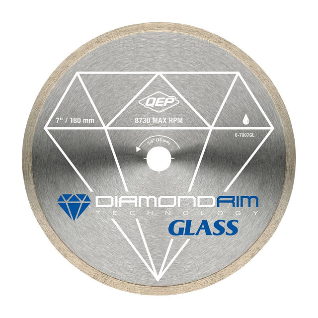 QEP Glass Series 6-7007GL Saw Blade, 7 in Dia, 5/8 in Arbor, Continuous Rim