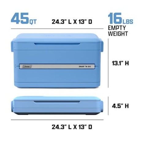Coleman Snap 'N Go Series 2226071 Collapsible Hard Cooler, 45 qt Cooler, Polypropylene, Blue Sky, 55 hr Ice Retention
