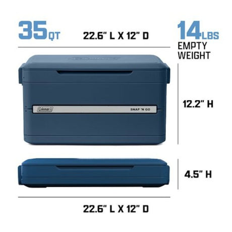 Coleman Snap 'N Go Series 2227724 Collapsible Hard Cooler, 35 qt Cooler, Polypropylene, Sapphire, 48 hr Ice Retention