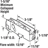 Prime-Line D 1551 Roller Assembly, 1-1/8 in Dia Roller, 5/16 in W Roller, Steel, 2-Roller, C-Tab Mounting