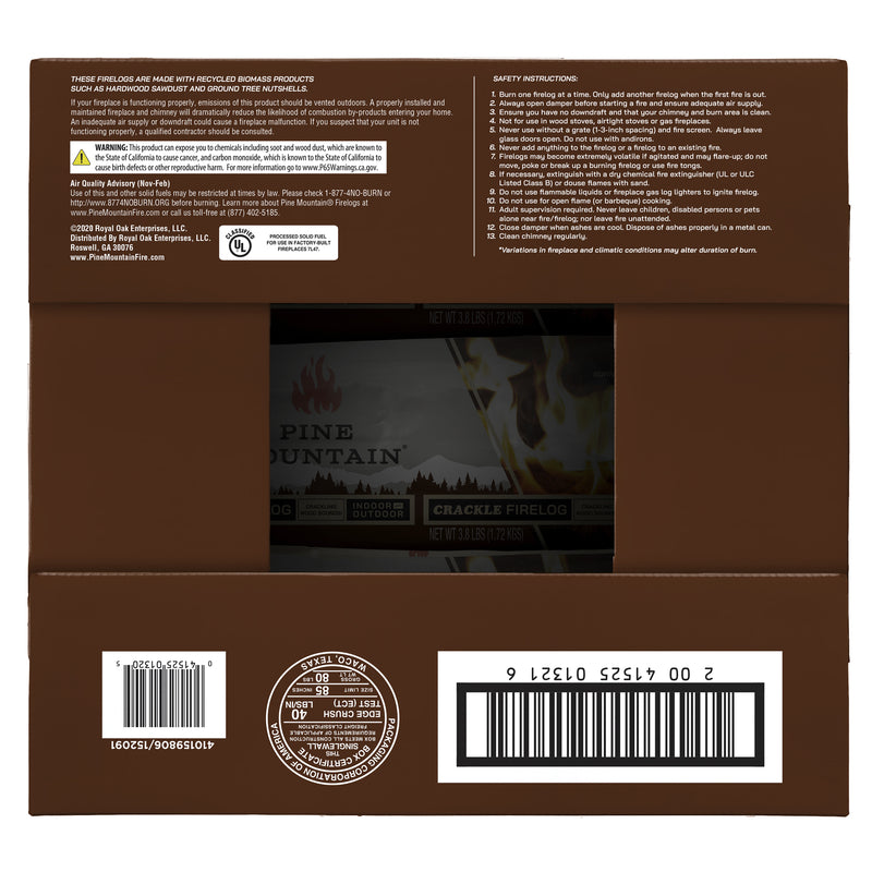Pine Mountain Crackling Fire Log 3 hr 6 pk