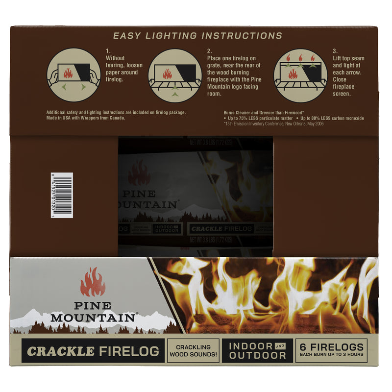 Pine Mountain Crackling Fire Log 3 hr 6 pk