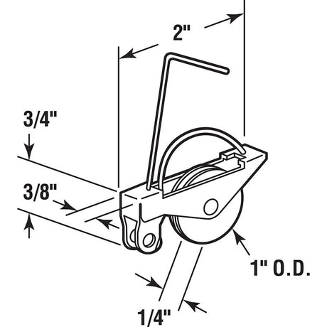 Prime-Line B 610 Spring Tension Roller Assembly, 1 in Dia Roller, 1/4 in W Roller, Steel Roller, Concave Roller, 2 in L
