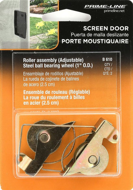 Prime-Line B 610 Spring Tension Roller Assembly, 1 in Dia Roller, 1/4 in W Roller, Steel Roller, Concave Roller, 2 in L