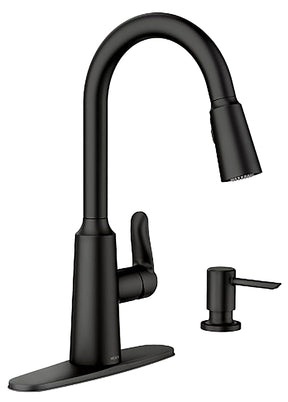 Moen Edwyn 87028 Series 87028BL Pull-Down Kitchen Faucet, 1.5 gpm, 1-Handle, 1, 4-Faucet Hole, Metal, Matte