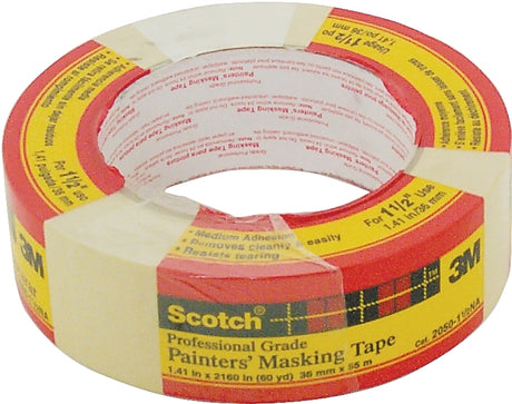 Scotch 20501.5 Masking Tape, 60.1 yd L, 1-1/2 in W, Paper Backing, Beige