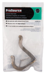 ProSource H62-B071 Coat and Hat Hook, 22 lb, 2-Hook, 1 in Opening, Zinc, Antique Brass