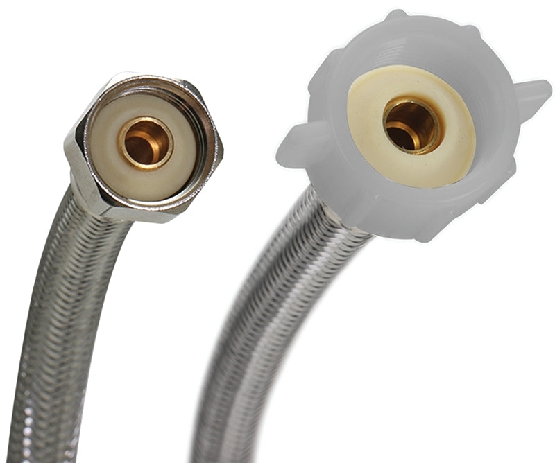 Fluidmaster B4T20 Toilet Connector, 1/2 in Inlet, FIP Inlet, 7/8 in Outlet, Ballcock Outlet, Stainless Steel Tubing