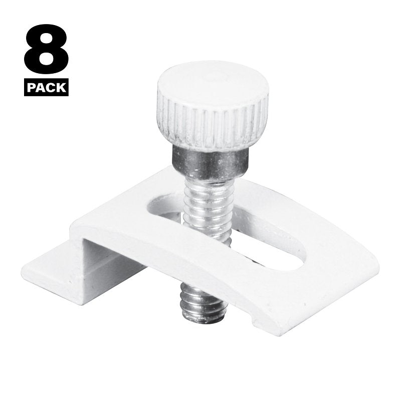Prime-Line 326-0197 Storm Door Panel Clip, 3/4 in L x 1/2 in W x 1/4 in D Dimensions, Aluminum, White, Pack of 6