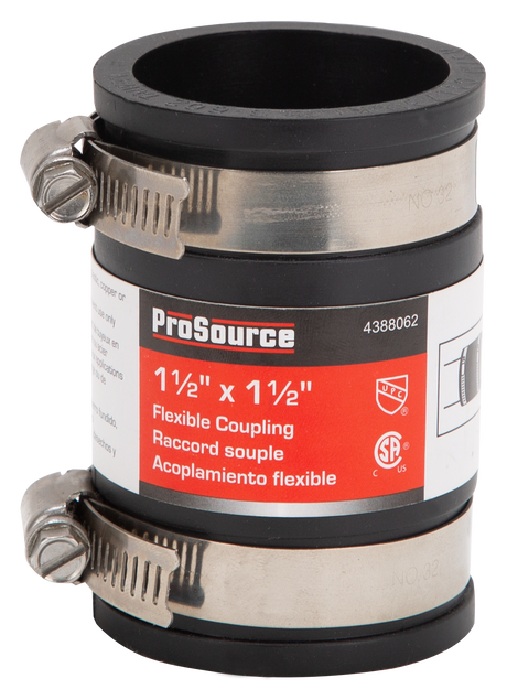 ProSource FC56-1515 Coupling, 1-1/2 x 1-1/2 in, Cast Iron, Plastic and Steel Drain Pipes, PVC, Black