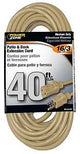 PowerZone OR884628 Extension Cord, 16 AWG Cable, 40 ft L, 125 V, Beige