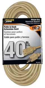 PowerZone OR884628 Extension Cord, 16 AWG Cable, 40 ft L, 125 V, Beige