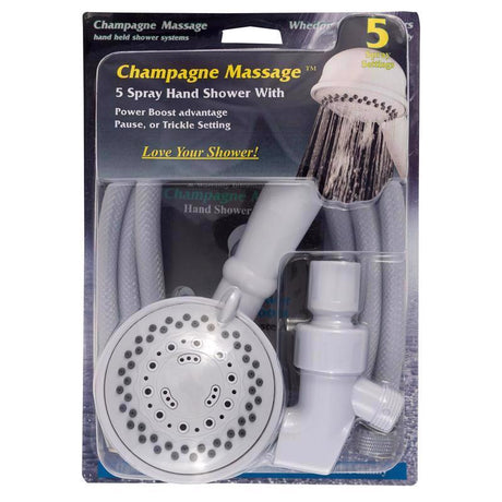 Whedon Champagne Massage White Plastic 5 settings Handheld Showerhead 2.5 gpm