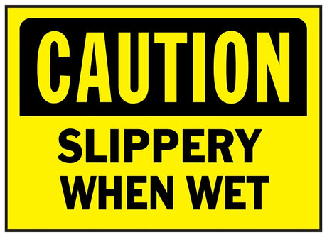Hy-Ko 566 Caution Sign, Rectangular, SLIPPERY WHEN WET, Black Legend, Yellow Background, Polyethylene, Pack of 5