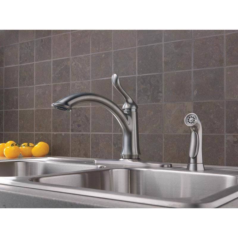 Delta Linden One Handle Stainless Steel Kitchen Faucet Side Sprayer Included