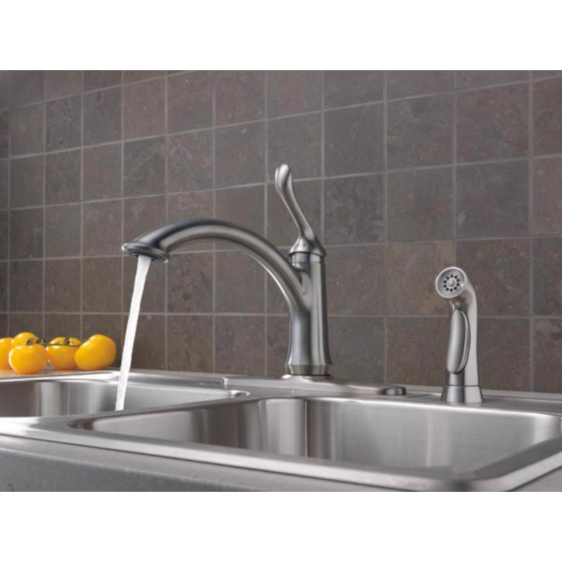 Delta Linden One Handle Stainless Steel Kitchen Faucet Side Sprayer Included