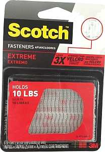 Scotch RF6730 Fastener, 1 in W, 3 in L, Clear, 10 lb, Acrylic Adhesive