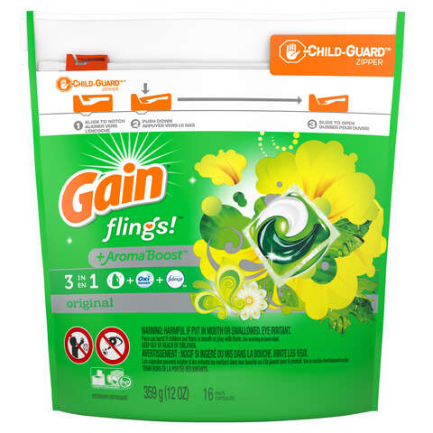 Gain Flings Original Scent Laundry Detergent Pod 12 oz 16 pk, Pack of 6