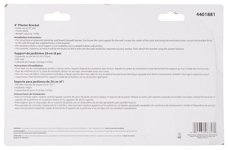 Landscapers Select GB0233L Plant Bracket, 8-1/2 L, Steel, Black, Wall Mount Mounting