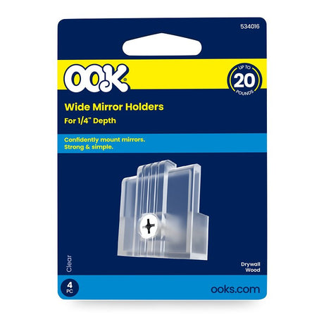 OOK 50226 Mirror Clip Set, Plastic, Clear, Wall Mounting, Pack of 12