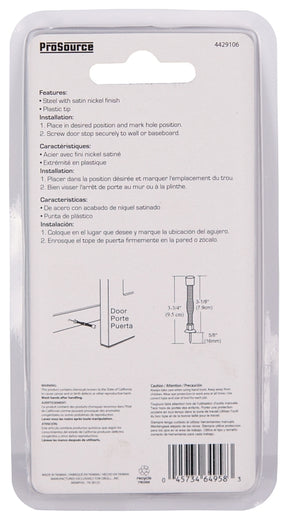 ProSource H61-Z013C-PS Light-Duty Door Stop, 3/4 in Dia Base, 3 in Projection, Plastic & Steel, Satin Nickel