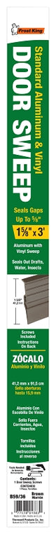 Frost King B59/36H Door Sweep, 36 in L, 1-5/8 in W, Vinyl Insert, Aluminum Flange
