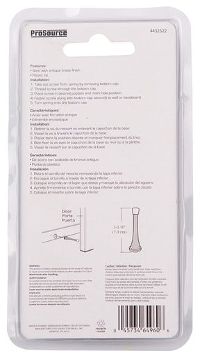 ProSource H62-B041C-PS Heavy-Duty Spring, 15/16 in Dia Base, 3-1/8 in Projection, Plastic & Steel, Antique Brass